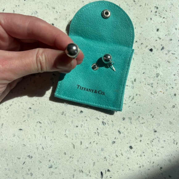 Tiffany & Co. Silver Earrings with Teal Pouch - Picture 2 of 4